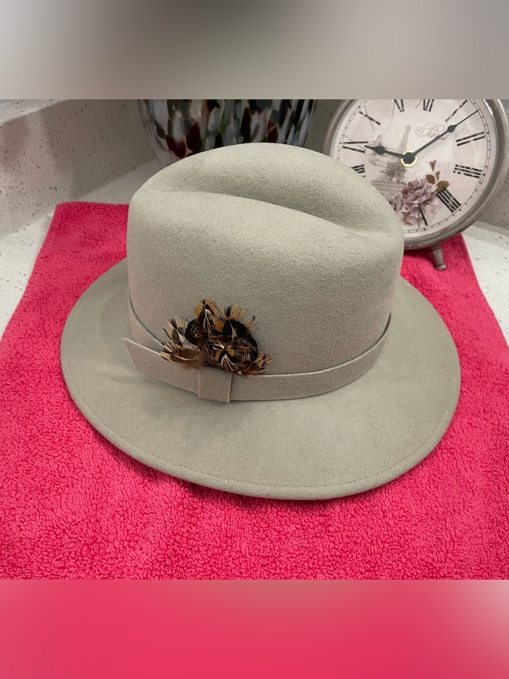 Vintage Fedora with Feather Trim